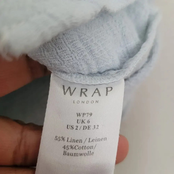 Wrap London Women's Button-Up Tunic Top Size 2 Blue Linen Long Sleeves V-Neck - Picture 4 of 10